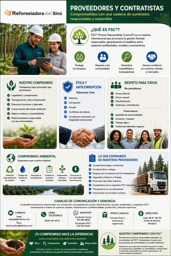 Folleto Proveedores y contratistas de Reforestadora del Sinú